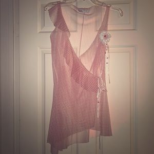 Sheer top pink/white sz S layering piece w/ flower